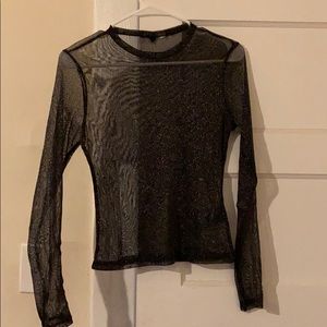 Black glitter sheer long sleeve shirt